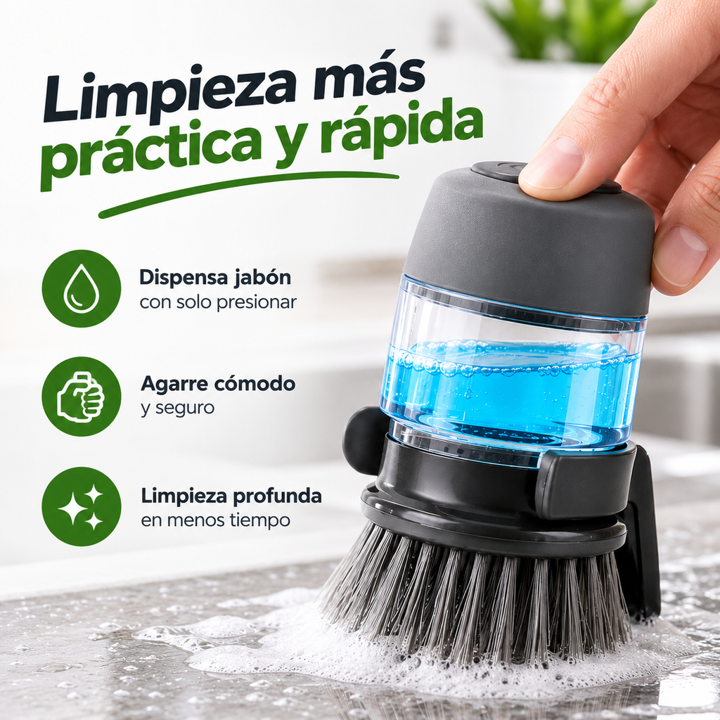 Cepillo con dispensador de jabón.